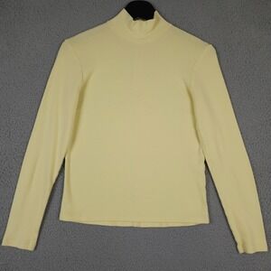 Vintage J Crew Shirt Womens Small Yellow Long Sleeve Zip Back Turtleneck Tee Top